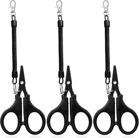 Thinp 3 Pcs Fishing Scissors, Stainless Steel Fishing Line Cutter Fishings Tool Kit with Hook and Retractable Coil Lanyards Portable Fishings Accessories for Saltwater and Freshwater(Black) in Saudi Arabia