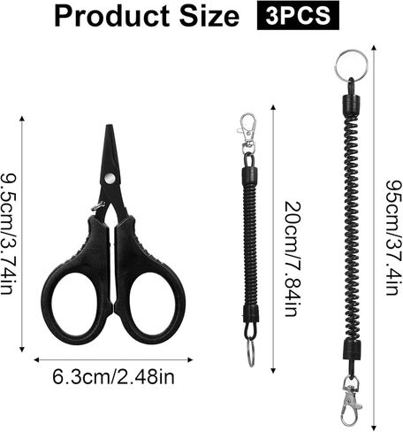 Thinp 3 Pcs Fishing Scissors, Stainless Steel Fishing Line Cutter Fishings Tool Kit with Hook and Retractable Coil Lanyards Portable Fishings Accessories for Saltwater and Freshwater(Black) in Saudi Arabia