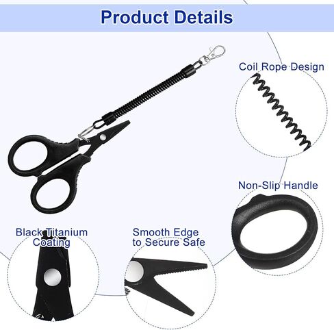 Thinp 3 Pcs Fishing Scissors, Stainless Steel Fishing Line Cutter Fishings Tool Kit with Hook and Retractable Coil Lanyards Portable Fishings Accessories for Saltwater and Freshwater(Black) in Saudi Arabia