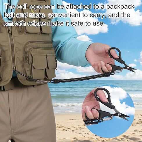 Thinp 3 Pcs Fishing Scissors, Stainless Steel Fishing Line Cutter Fishings Tool Kit with Hook and Retractable Coil Lanyards Portable Fishings Accessories for Saltwater and Freshwater(Black) in Saudi Arabia