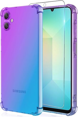 Osophter for Galaxy A06 5G Case: with Screen Protector Women Girls TPU Shock-Absorption Flexible Gradient Color for Samsung Galaxy A06 5G Phone Case Cover(Purple Blue) in Saudi Arabia