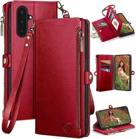 XcaseBar compatible with ‌Samsung Galaxy A17 5G Wallet case with Zipper Credit Card Holder【RFID Blocking】,Flip Folio Book PU Leather Phone case Shockproof Cover Women Men for Samsung A17 case Wine Red in Saudi Arabia
