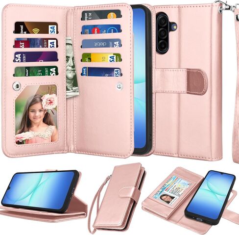 NJJEX Galaxy A17 5G Case, for Samsung Galaxy A17 5G Wallet Case, [9 Card Slots] PU Leather ID Credit Holder Folio Flip [Detachable] Kickstand Magnetic Phone Cover & Lanyard for Samsung A17 [Black] in Saudi Arabia