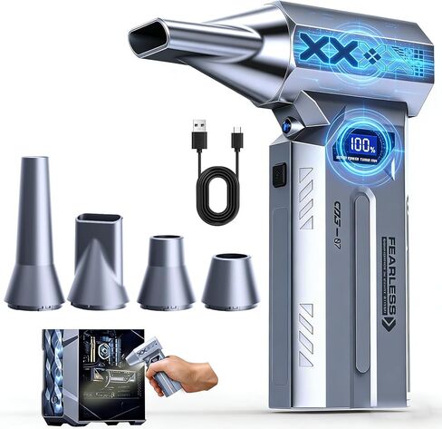 Compressed Air Duster Cordless, 4 Gear Adjustable Brushless Motor 150000RPM Electric Air Duster, Rechargeable with LED Display & Light, Mini Dust Blower for Computer, PC, Keyboard, Outdoor, House, Car in Saudi Arabia