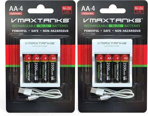 VMAX AA-4CH Ni-Zn Rechargeable AA 4 Pack Batteries for High Drain Devices + Charger 1.6V 2500mWh + Storage Case (4 Packs of (4)) in Saudi Arabia