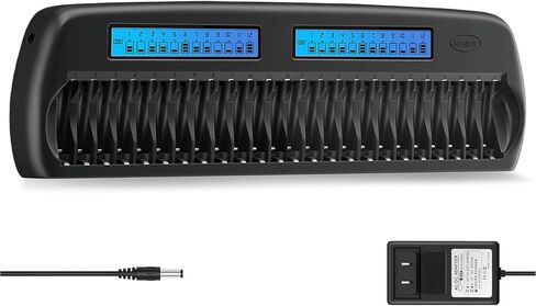 24 Bay Battery Charger with Discharge Function, Smart Independent LCD Display AA AAA Rechargeable Large Battery Charger for 1.2V AA/AAA NiMH/NiCd Rechargeable Batteries in Saudi Arabia