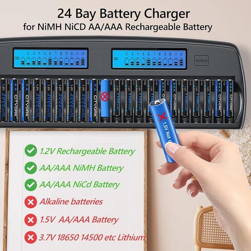 24 Bay Battery Charger with Discharge Function, Smart Independent LCD Display AA AAA Rechargeable Large Battery Charger for 1.2V AA/AAA NiMH/NiCd Rechargeable Batteries in Saudi Arabia