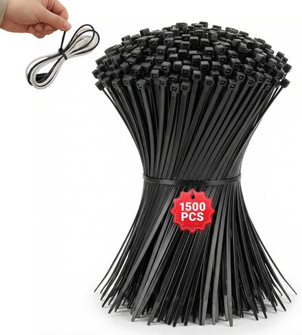 1500 Pack 8 Inch Black Nylon Cable Ties, Heavy-Duty Weather Resistant Zip Ties for Indoor Outdoor Use, Holiday Decor, Electronics, Gardening in Saudi Arabia