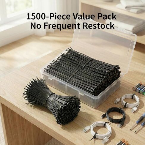 1500 Pack 8 Inch Black Nylon Cable Ties, Heavy-Duty Weather Resistant Zip Ties for Indoor Outdoor Use, Holiday Decor, Electronics, Gardening in Saudi Arabia