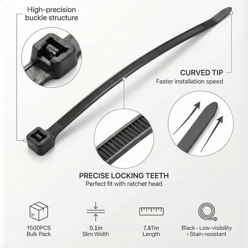 1500 Pack 8 Inch Black Nylon Cable Ties, Heavy-Duty Weather Resistant Zip Ties for Indoor Outdoor Use, Holiday Decor, Electronics, Gardening in Saudi Arabia