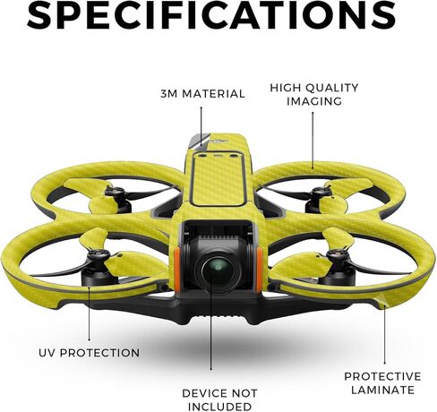 جلد الطائرة بدون طيار من ألياف الكربون متوافق مع DJI Avata 2 (2024) - أصفر خالص - غطاء لاصق واقٍ من الفينيل 3M ممتاز - سهل الاستخدام | صُنع في الولايات المتحدة الأمريكية بواسطة MightySkins in Kuwait