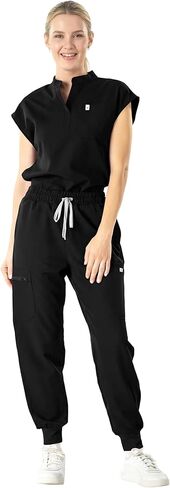 مجموعة SUNME Scrubs للنساء - بلوزة كلاسيكية برقبة على شكل حرف V وسروال رياضي مع 11 جيبًا ملابس عمل طبية للممرضة والطبيب in Saudi Arabia