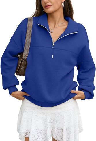 Womens Oversized Quarter Zip Sweatshirts Fleece Half Zipper Pullover Tops Fall Fashion Outfits Clothes 2026 in Saudi Arabia