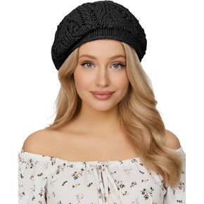 Babalet Women's Crochet Beret Hat Cotton French Beret for Women Slouchy Artist Painter Vintage Chic Knitted Beanie Hollow Out Beret Cap, Black in Kuwait