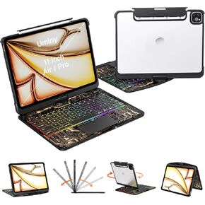 Transparent Keyboard Case for iPad Air 11" (M3 2025/M2 2024), Air 5th/4th Gen 10.9" & iPad Pro 11" (4th-1st) - Multi-Touch Trackpad, 360° Rotating Stand, 7-Color Backlit, Pencil Holder, Black in Kuwait