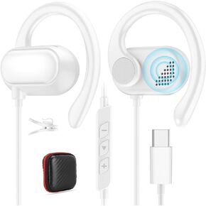 سماعات أذن مفتوحة USB C سماعات أذن سلكية مع خطاف فوق الأذن لهاتف Samsung Galaxy S25 Ultra S24 S23FE A17 A16، سماعة رأس سلكية من النوع C مع ميكروفون للتحكم في مستوى الصوت لهاتف iPhone 17 Pro Max 16 15 in Kuwait