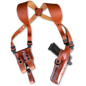 نظام حافظة كتف عمودية من الجلد الفاخر متوافق مع Optic Ready/Red Dot مع حامل مجلة مزدوج - يناسب معيار 1911 5 "Colt، Kimber، para، Springfieldd - رسم اليد اليمنى - بني in Kuwait