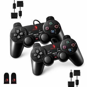 وحدة التحكم الرقمية Dynasty PS2، عبوتان من وحدات التحكم السلكية المتوافقة مع PS2/PS2 Slim/PS1، وحدة التحكم السلكية البديلة PS2 مع اهتزاز مزدوج، أسود in Kuwait