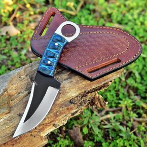سكاكين TAC - سكين بقاء Bushcraft 1095 شفرة ثابتة من الفولاذ في الهواء الطلق - مقبض من خشب الباكا - غمد جلد الفطيرة - مجال تقليدي للتخييم وصيد الأسماك وسكين EDC للرجال والنساء لحمل الحزام (خشب) in Kuwait
