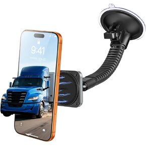 APPS2Car لحامل هاتف الشاحنة MagSafe للخدمة الشاقة، كوب شفط كبير للغاية مقاس 4.33 بوصة، 20 مغناطيسًا قويًا، ذراع طويل مزدوج الضلع فائق الثبات، حامل هاتف مغناطيسي للالتقاط، شبه الشاحنات، الجرار in Kuwait