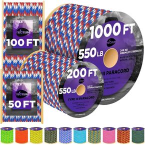TECEUM Paracord Type III 550 Indigo – 50 ft – 4mm – Tactical Rope MIL-SPEC – Outdoor para Cord –Camping Hiking Fishing Gear and Equipment – EDC Parachute Cord – Strong Survival Rope 032 n1 in Kuwait
