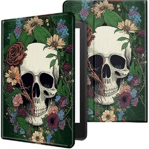 حافظة لجهاز Kindle الجديد الجيل الحادي عشر/الثاني عشر مقاس 6 بوصة إصدار 2022/2024 غطاء ذكي خفيف الوزن من جلد البولي يوريثان مع حافظة نوم تلقائية - جمجمة زهرة in Kuwait