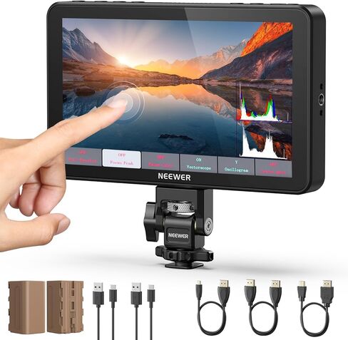 NEEWER F700 شاشة مراقبة ميدانية مقاس 7 بوصات + BASICS CA142 مقبض علوي خفيف الوزن للكاميرا مع دبوس تحديد موقع 3/8 بوصة لـ ARRI، شاشة تعمل باللمس 2000nit HD 1920x1080 IPS مع حامل حذاء بارد، بطاريتان NP-F750، كابل in Kuwait