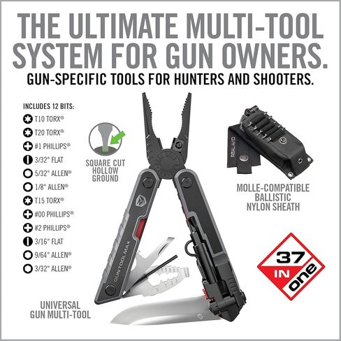 Real Avid Gun Tool Max, 37-in-1 Multitool for Gunsmithing, Includes Pliers, Wire Cutters, Knife Blade, Universal Choke Wrench, Bits, Wrenches & Sheath, Perfect EDC Tool for Hunting & Gun Owners black in Saudi Arabia