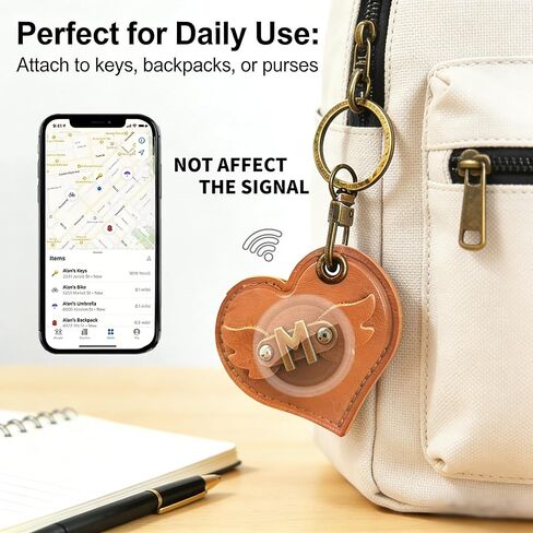 Initial Letter Leather Alphabet Keychain Holder Case Compatible with AirTag,Cute Protective Air Tag Cover with Bronze Keyring,Anti-Scratch Finder GPS Tracker Case for Pets Keys Wallet Luggage(M) in Saudi Arabia
