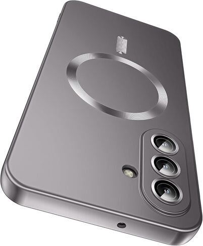 حافظة مغناطيسية لهاتف سامسونج جالاكسي S22 الترا [متوافقة مع MagSafe] [واقي عدسة الكاميرا المدمج] حافظة هاتف رفيعة وناعمة من السيليكون مقاومة للصدمات ذات بريق معدني (عنابي) in Kuwait