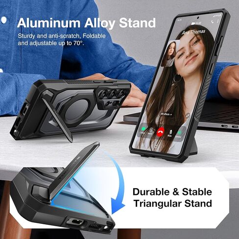 حافظة TONGATE مغناطيسية لهاتف Samsung Galaxy S25 Ultra مع حامل من سبائك الألومنيوم، وواقي شاشة للخصوصية، متوافق مع MagSafe، حافة مضادة للانزلاق من مادة TPU، حافظة حماية من الدرجة العسكرية لهاتف S25 Ultra، أسود in Kuwait