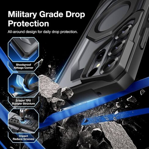 حافظة TONGATE مغناطيسية لهاتف Samsung Galaxy S25 Ultra مع حامل من سبائك الألومنيوم، وواقي شاشة للخصوصية، متوافق مع MagSafe، حافة مضادة للانزلاق من مادة TPU، حافظة حماية من الدرجة العسكرية لهاتف S25 Ultra، أسود in Kuwait