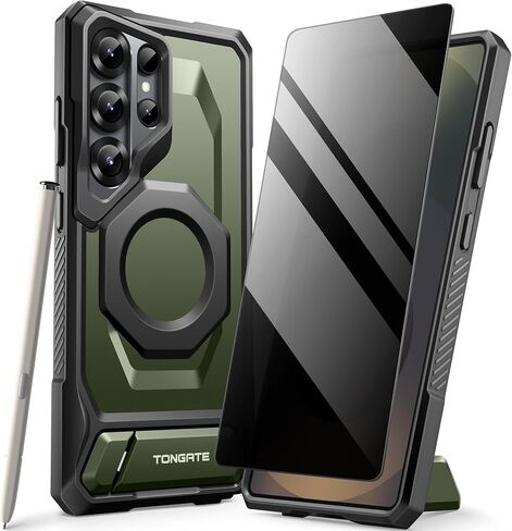 حافظة TONGATE مغناطيسية لهاتف Samsung Galaxy S25 Ultra مع حامل من سبائك الألومنيوم، وواقي شاشة للخصوصية، متوافق مع MagSafe، حافة مضادة للانزلاق من مادة TPU، حافظة حماية من الدرجة العسكرية لهاتف S25 Ultra، أسود in Kuwait