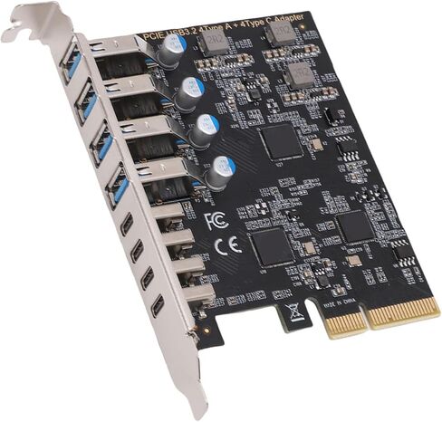بطاقة Yunseity PCIe إلى USB 3.2 الجيل الثاني، 8 منافذ 4 نوع C 4 نوع A عرض النطاق الترددي 10 جيجابت في الثانية، مع التوصيل والتشغيل، من أجل فوز Linux لأجهزة الكمبيوتر المكتبية OS X in Kuwait