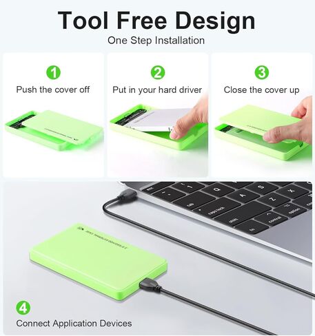 2.5" Hard Drive Enclosure,5Gbps USB 3.0 to SATA III Tool-Free External Hard Disk Case for 2.5 inch 9.5mm 7mm HDD SSD Up to 4TB (Green) in Saudi Arabia