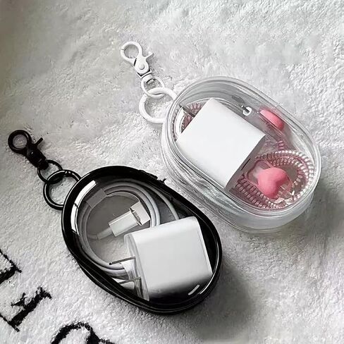 2 Pack Transparent Cable Organizer Case With Keychain Portable Clear Storage Pouch For Charger Earbuds Keys in Saudi Arabia