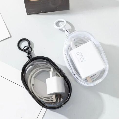 2 Pack Transparent Cable Organizer Case With Keychain Portable Clear Storage Pouch For Charger Earbuds Keys in Saudi Arabia