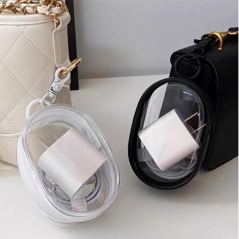 2 Pack Transparent Cable Organizer Case With Keychain Portable Clear Storage Pouch For Charger Earbuds Keys in Saudi Arabia