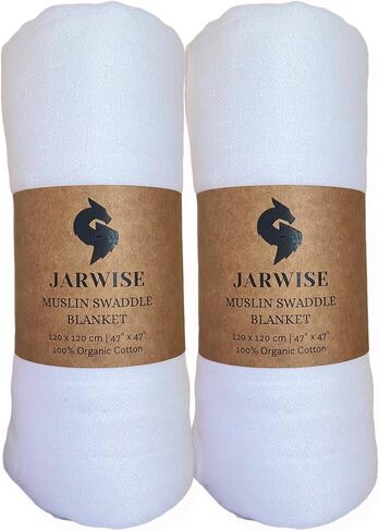 Organic Cotton Muslin Swaddle Blanket, 47 x 47 inches, White, Quick-Dry Absorbent in Saudi Arabia