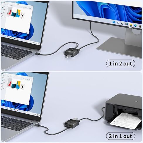 USB 2.0 Switch Selector 2 جهاز كمبيوتر يشارك جهاز USB واحد، أو جهاز كمبيوتر واحد يشارك جهازي USB، نقل بيانات بسرعة 480 ميجابت في الثانية، متوافق مع الماوس ولوحة المفاتيح والطابعة ومحرك الأقراص المحمول وكاميرا الويب in Kuwait