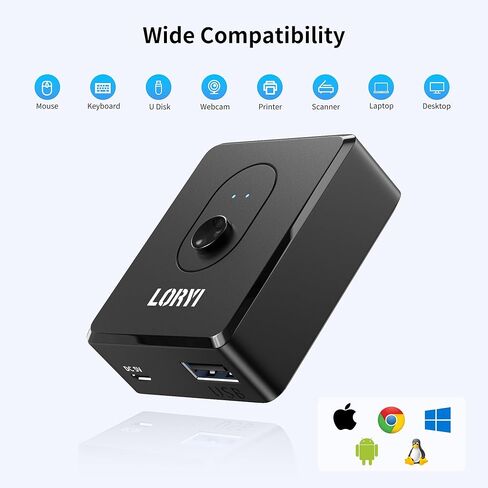 USB 2.0 Switch Selector 2 جهاز كمبيوتر يشارك جهاز USB واحد، أو جهاز كمبيوتر واحد يشارك جهازي USB، نقل بيانات بسرعة 480 ميجابت في الثانية، متوافق مع الماوس ولوحة المفاتيح والطابعة ومحرك الأقراص المحمول وكاميرا الويب in Kuwait