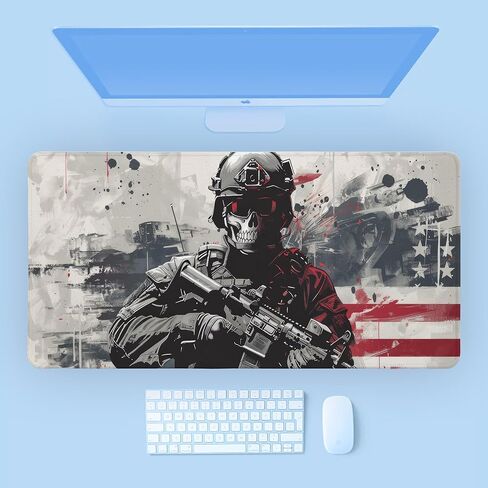 Gun Mouse Pad,Military Skull XXL Gaming Mouse Pads,American Flag Mousepad,Camo Large Waterproof Non-Slip Rubber Desk Mat with Stitched Edges Office Home Computer Desk Accessories,35.4 x 15.7 in in Saudi Arabia