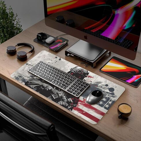 Gun Mouse Pad,Military Skull XXL Gaming Mouse Pads,American Flag Mousepad,Camo Large Waterproof Non-Slip Rubber Desk Mat with Stitched Edges Office Home Computer Desk Accessories,35.4 x 15.7 in in Saudi Arabia