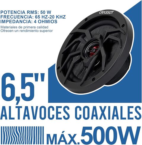 6.5 Inch Car Door Coaxial Speaker, 4 Ohm, 500 Watt Max Power, 50 Watt RMS, Full-Fit Front Audio Speakers with Rich Bass,1 Pair in Saudi Arabia