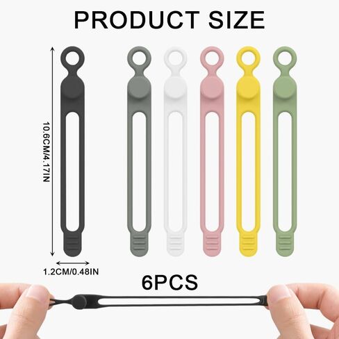 Silicone Cable Ties, 6pcs Reusable Data Cable Organizer, Multipurpose Elastic Wire Organizer Ties for Bundling and Fastening Earphone, Phone Charger in Saudi Arabia