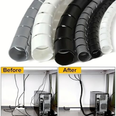 PVC Cable Management Sleeve 3m Flexible Waterproof Easy Install for Computer, Car or Desk Office Cable Organization, Black in Saudi Arabia