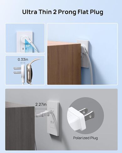 شريط طاقة TROND 2 Prong - محول مخرج 2 Prong إلى 3 Prong، شريط طاقة مسطح USB C بقدرة 20 وات، سلك تمديد مسطح للغاية بطول 5 أقدام، 1250 وات، 3 منافذ و4 USB، حامل على الحائط، تصميم ثلاثي الجوانب، مثالي للمنزل القديم in Kuwait