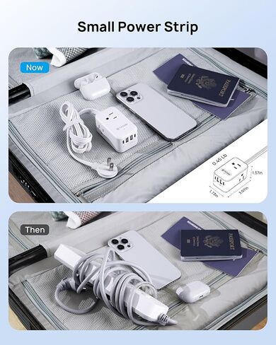 TROND 2 Prong Power Strip - 2 Prong to 3 Prong Outlet Adapter, 20W USB C Flat Plug Power Strip, 5 FT Ultra Flat Extension Cord, 1250W, 3 Outlets & 4 USB, Wall Mount, 3-Side Design, Ideal for Old House in Saudi Arabia