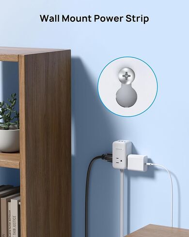 شريط طاقة TROND 2 Prong - محول مخرج 2 Prong إلى 3 Prong، شريط طاقة مسطح USB C بقدرة 20 وات، سلك تمديد مسطح للغاية بطول 5 أقدام، 1250 وات، 3 منافذ و4 USB، حامل على الحائط، تصميم ثلاثي الجوانب، مثالي للمنزل القديم in Kuwait