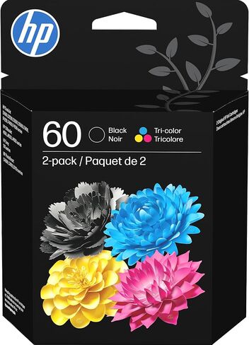 Original HP 60 Black/Tri-color Ink Cartridges (2-pack) | Works with DeskJet D1660, D2500, D2600, D5560, F2400, F4200, F4400, F4580; ENVY 100, 110, 120; PhotoSmart C4600, C4700, D110a Series | N9H63FN in Saudi Arabia